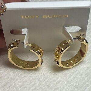 Tory Burch Gold Embellished Hoop Earrings